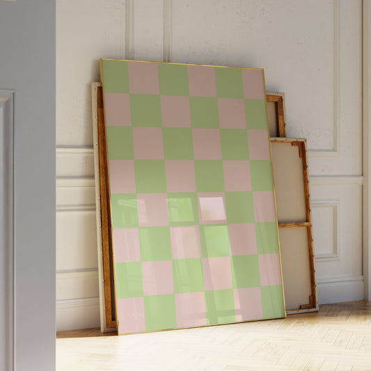 Luminous Green and Pink Checkered Art Print