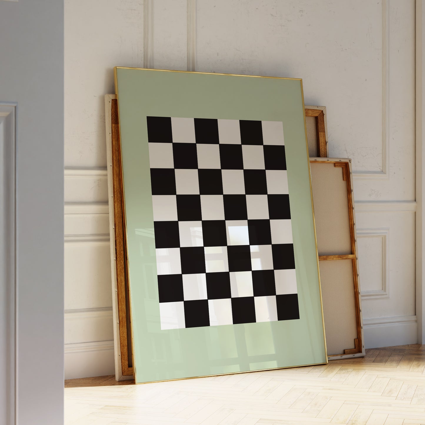 Green Bordered Checkered Art Print