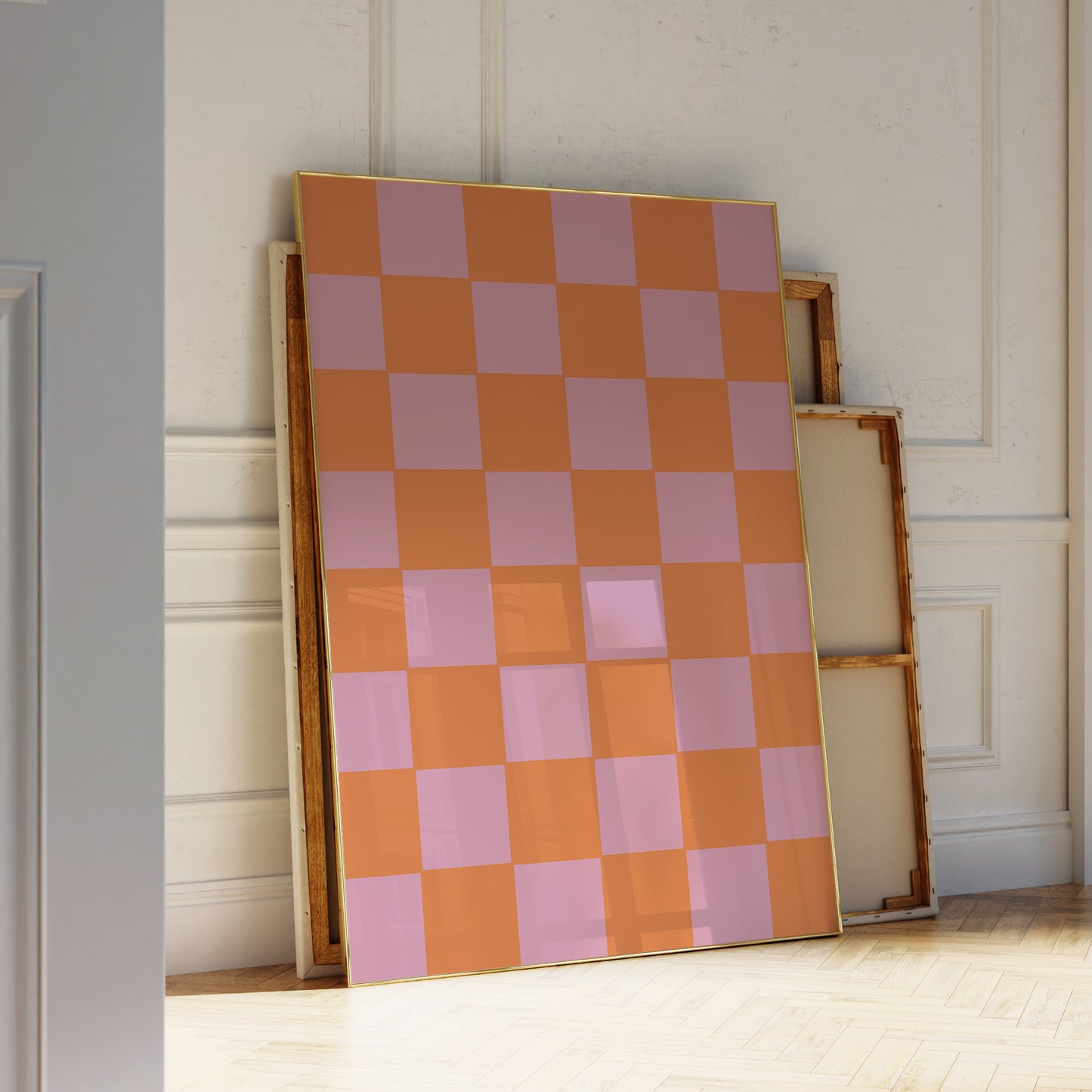 Orange and Lilac Checkered Art Print