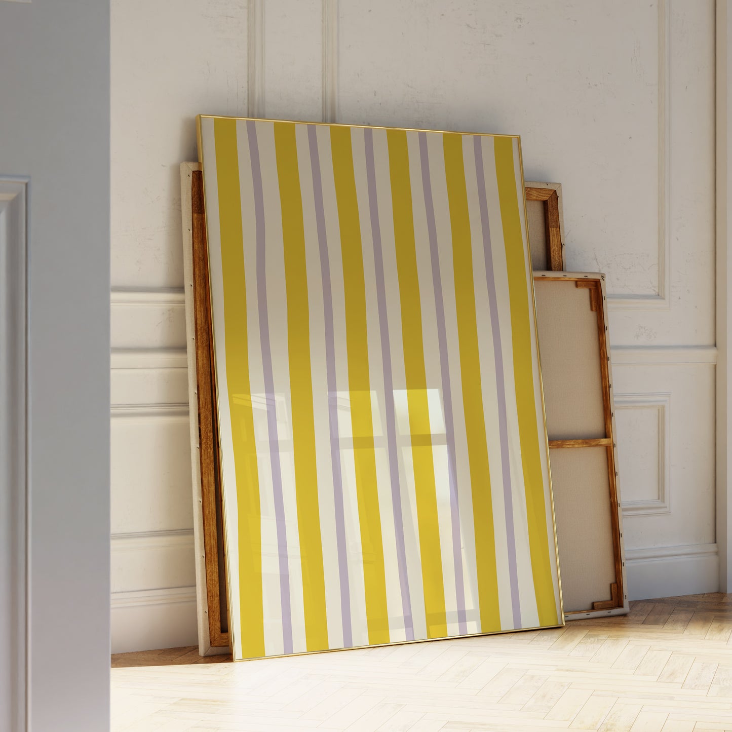 Yellow Lilac Striped Art Print