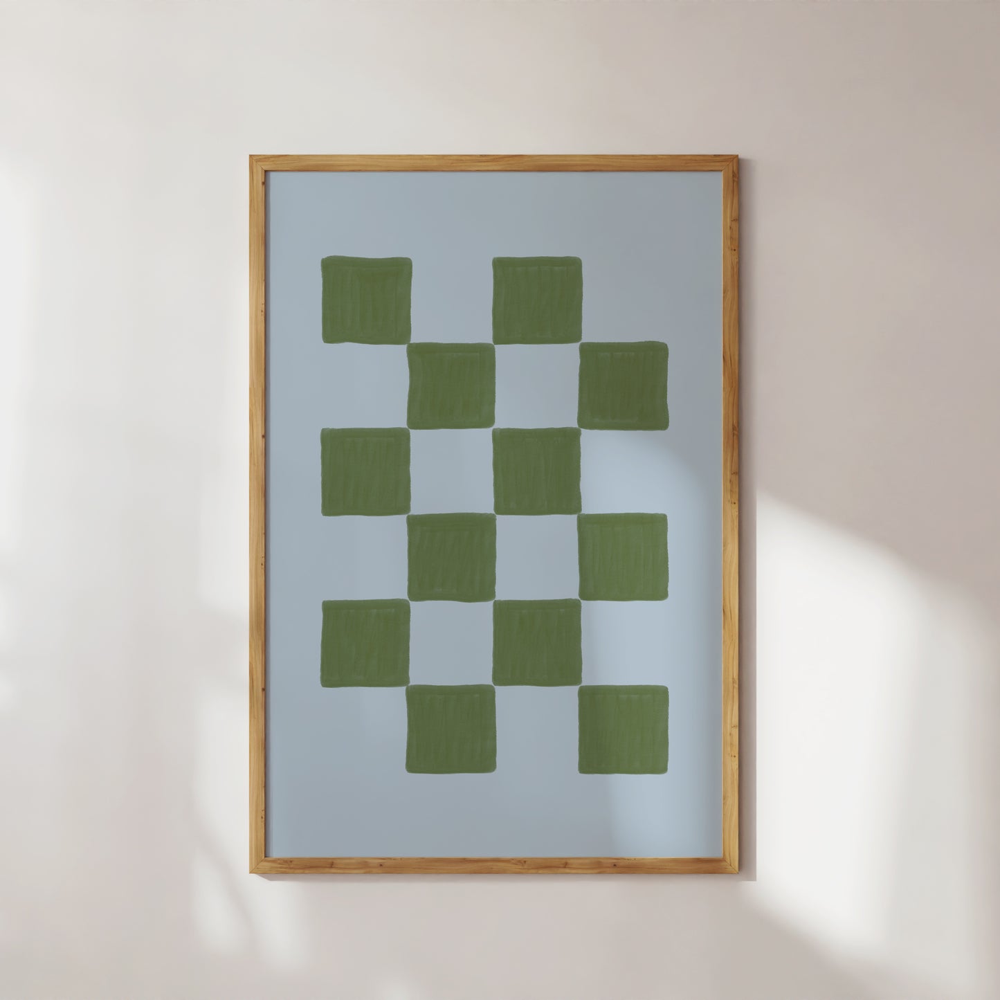 Sky Blue Green Handdrawn Checkered Art Print